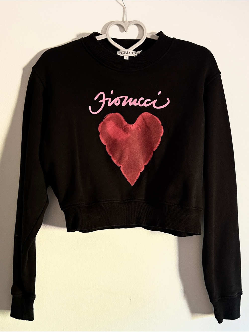 Fiorucci Black Cropped Sweatshirt with Red Heart